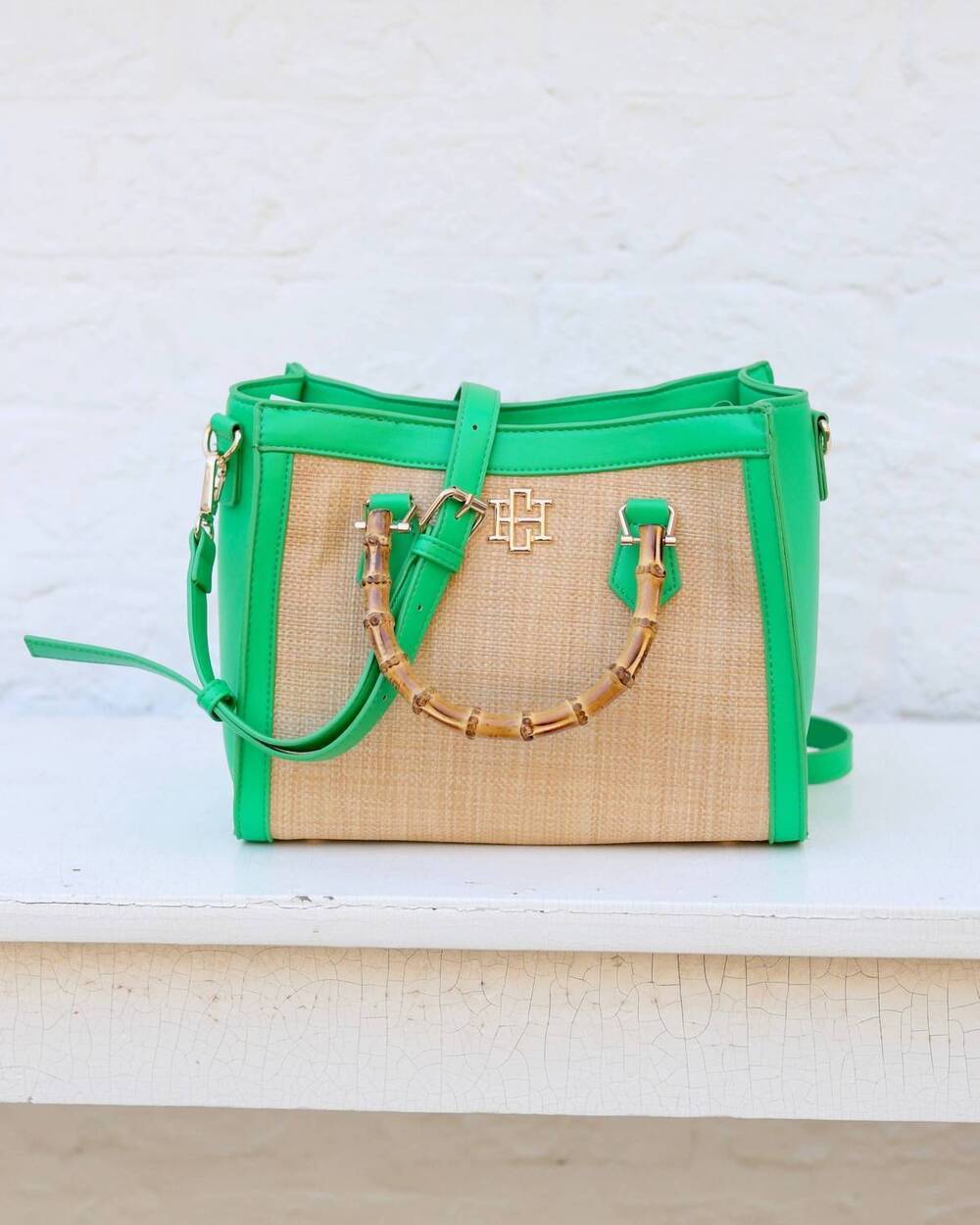 NEW CAROLINE HILL women's kennedy mini tote bag in natural kelly green
